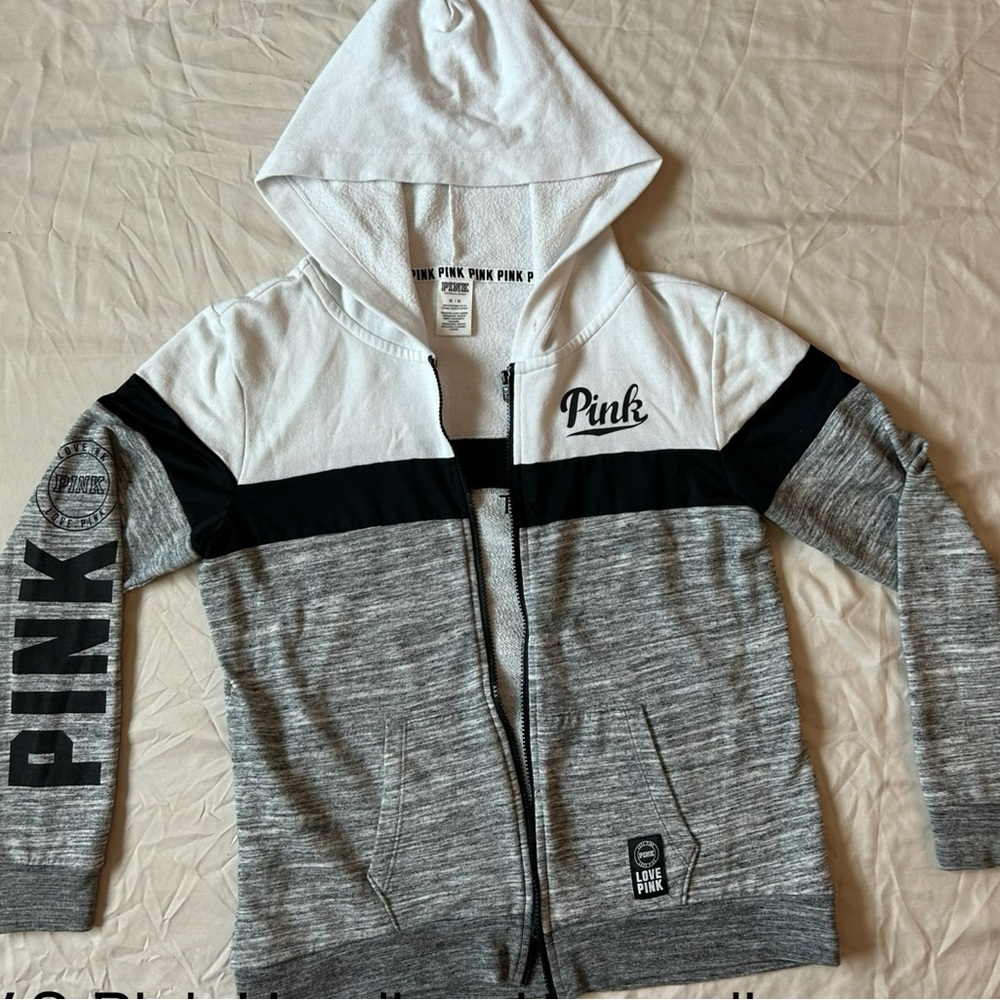 PINK Victoria's Secret Kids Gray and White Hoodie